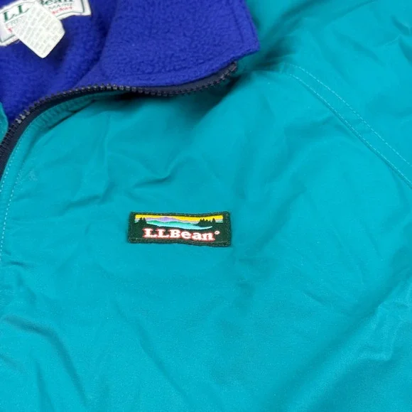 Vintage LL Bean Warm-Up Jacket Mens Large Teal Purple Fleece Lined Made in USA